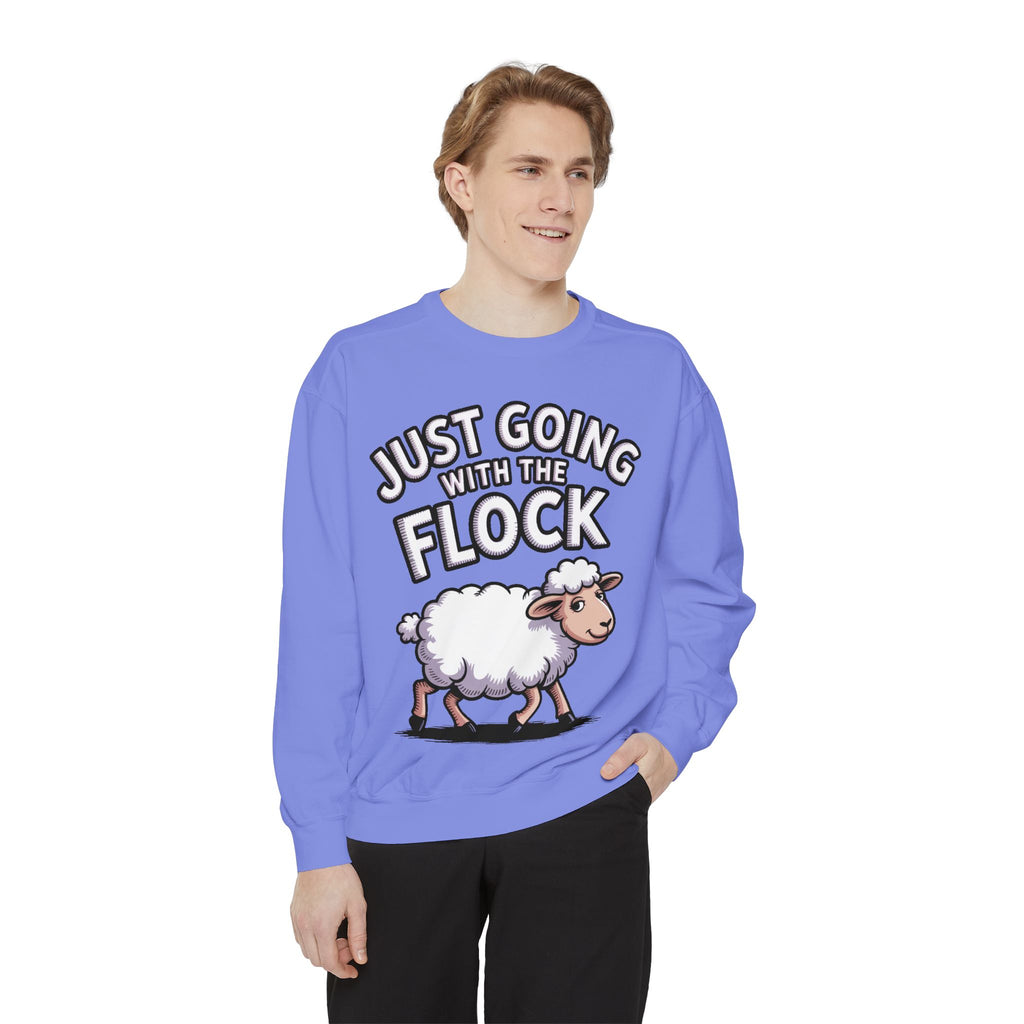 Funny Sheep Sweatshirt, Going With The Flock Crewneck, Cute Cartoon Sheep Embroidered Sweatshirt, Sarcastic Gift for Introvert