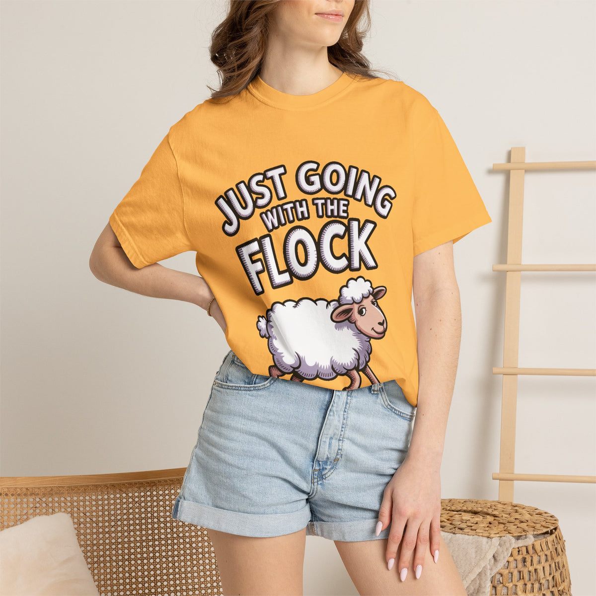 Funny Sheep T-Shirt, 'Just Going With The Flock' Shirt, Cute Cartoon Sheep Tee, Sarcastic Gift for Introverts