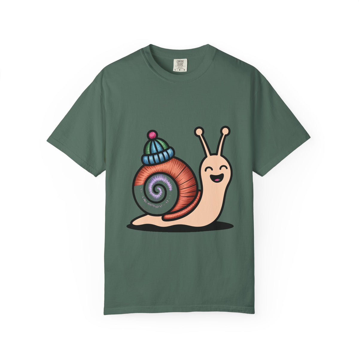 Cute Snail With Tiny Hat T-Shirt, Funny Cottagecore Snail Shirt, Cartoon Snail Lover Gift, Garment-Dyed Unisex Tee