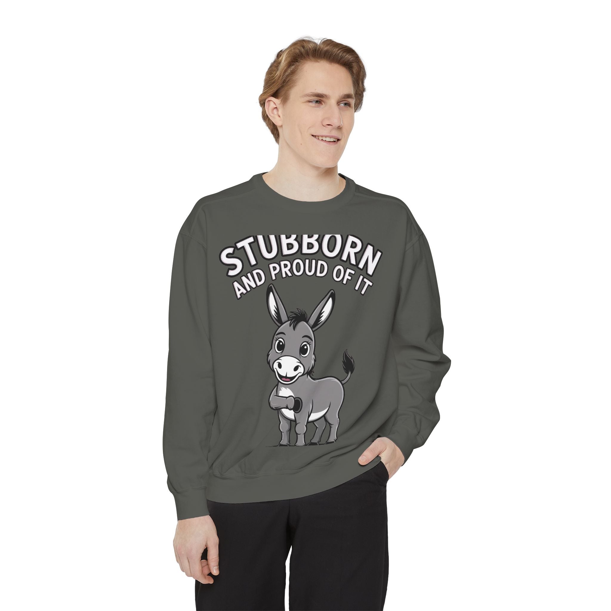 Stubborn Donkey Sweatshirt, Funny Donkey Crewneck, Stubborn And Proud Of It Shirt, Cute Farm Animal Gift, Embroidered Style Sweater