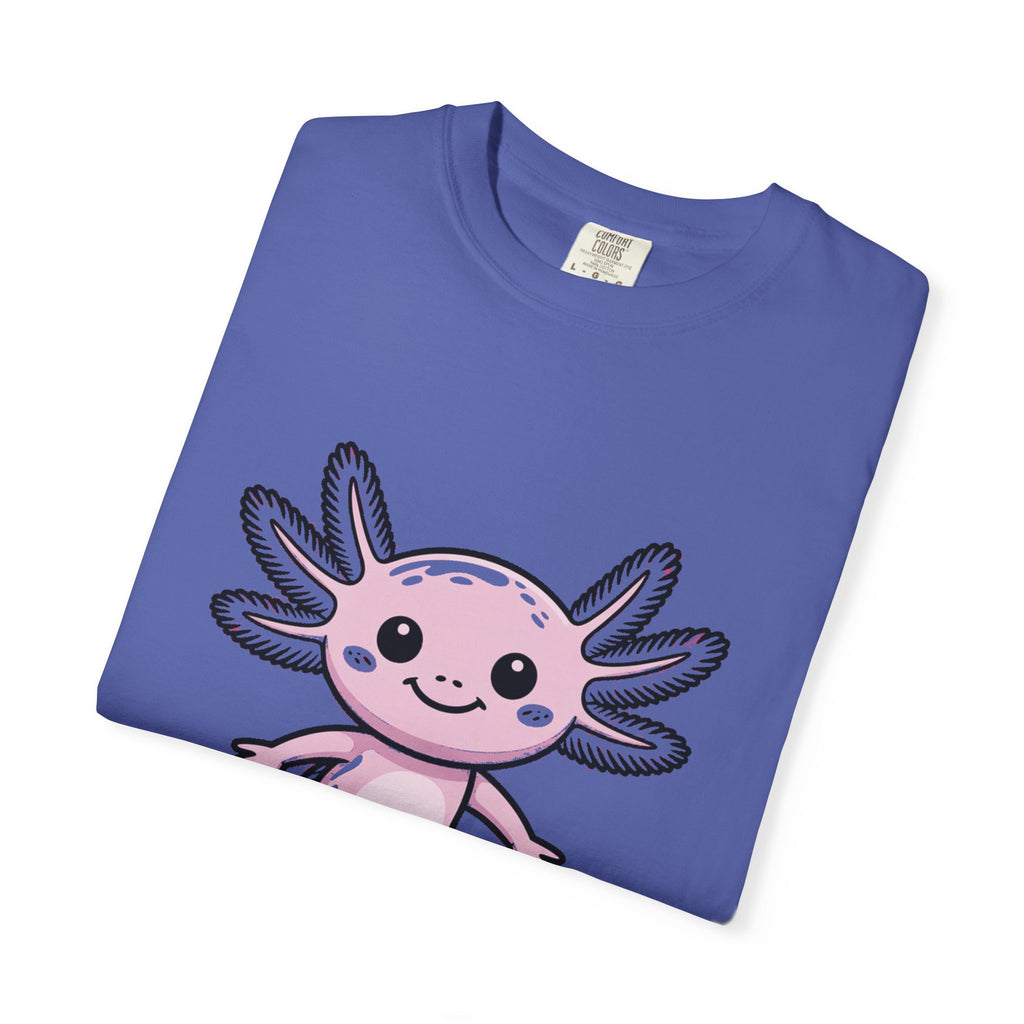 Cute Axolotl Shirt, Smiling Axolotl T-Shirt, Kawaii Axolotl Lover Gift, Garment Dyed Unisex Tee