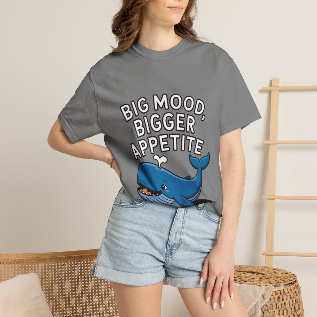 Funny Whale Shirt, Big Mood Bigger Appetite T-Shirt, Cute Snack Lover Tee, Foodie Gift for Whale Lovers