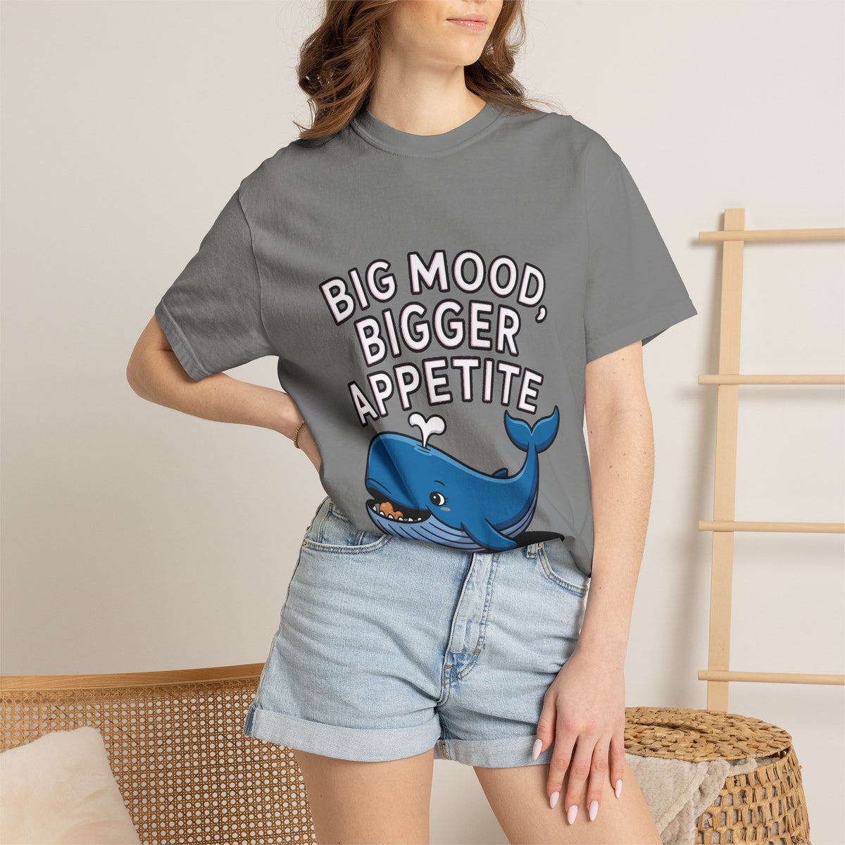 Funny Whale Shirt, Big Mood Bigger Appetite T-Shirt, Cute Snack Lover Tee, Foodie Gift for Whale Lovers