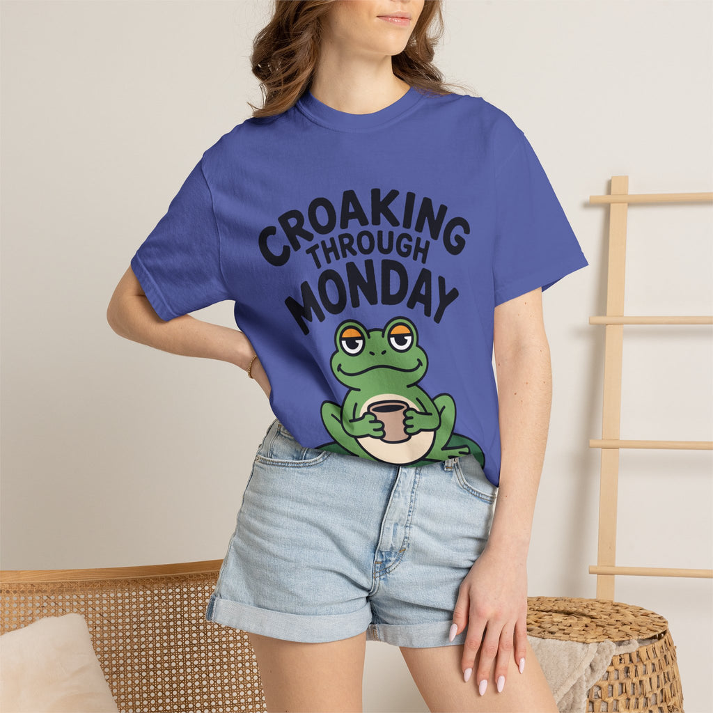 Croaking Through Monday Shirt, Funny Frog Coffee T-Shirt, Cute Frog Lover Gift, Monday Mood Tee, Sarcastic Frog Shirt