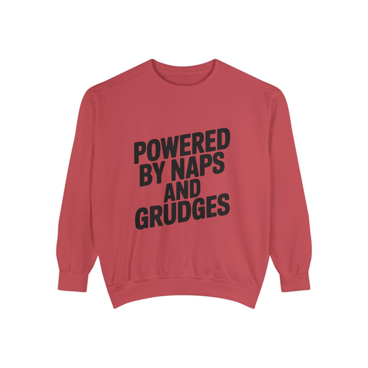Powered By Naps And Grudges Sweatshirt, Funny Sarcastic Crewneck, Embroidered-Look Graphic Sweatshirt, Sarcasm Lover Gift