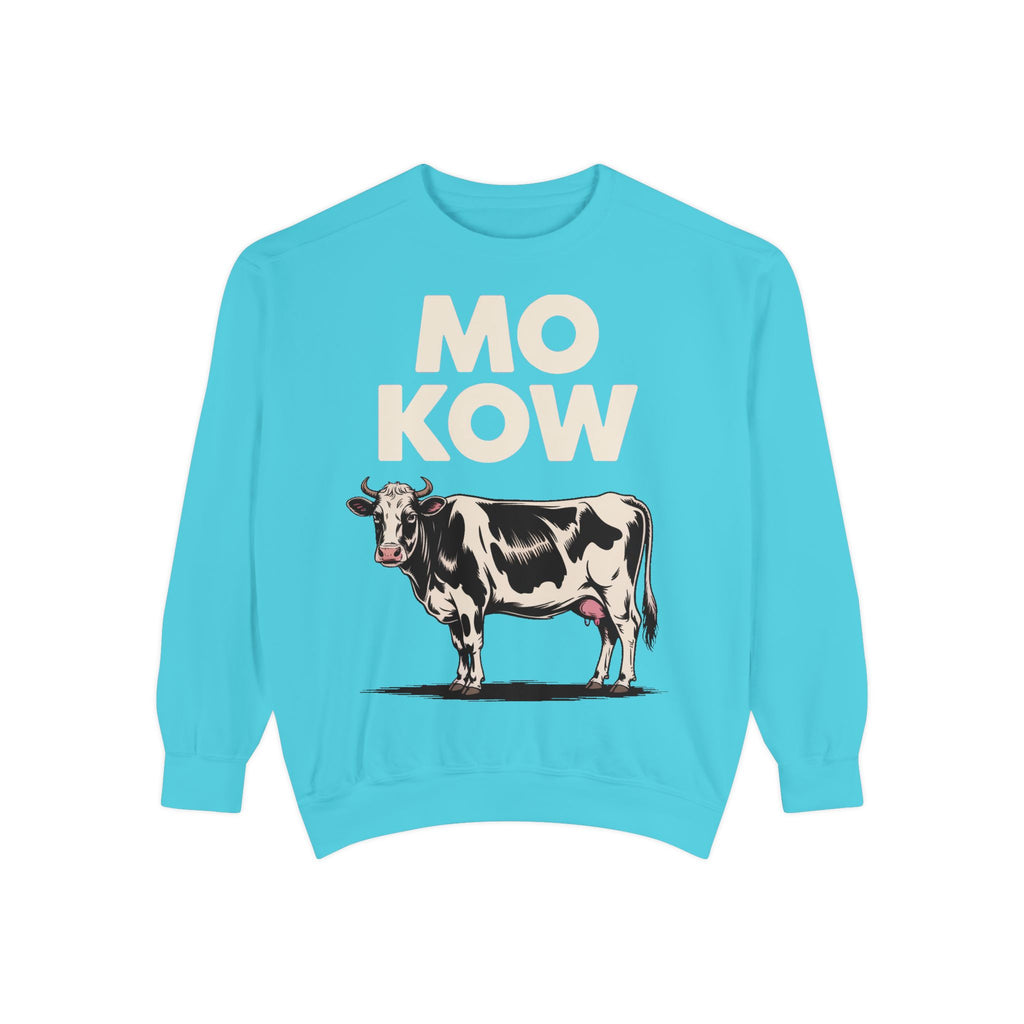 Mo Kow Funny Cow Sweatshirt, Absurd Meme Crewneck, Deadpan Farm Animal Embroidered Sweatshirt, Funny Cow Lover Gift