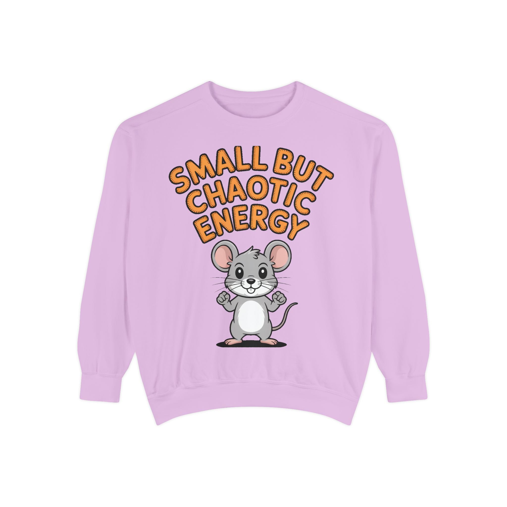 Small But Chaotic Energy Sweatshirt, Funny Mouse Crewneck, Cute Cartoon Mouse Sweatshirt, Embroidered Patch Style Gift