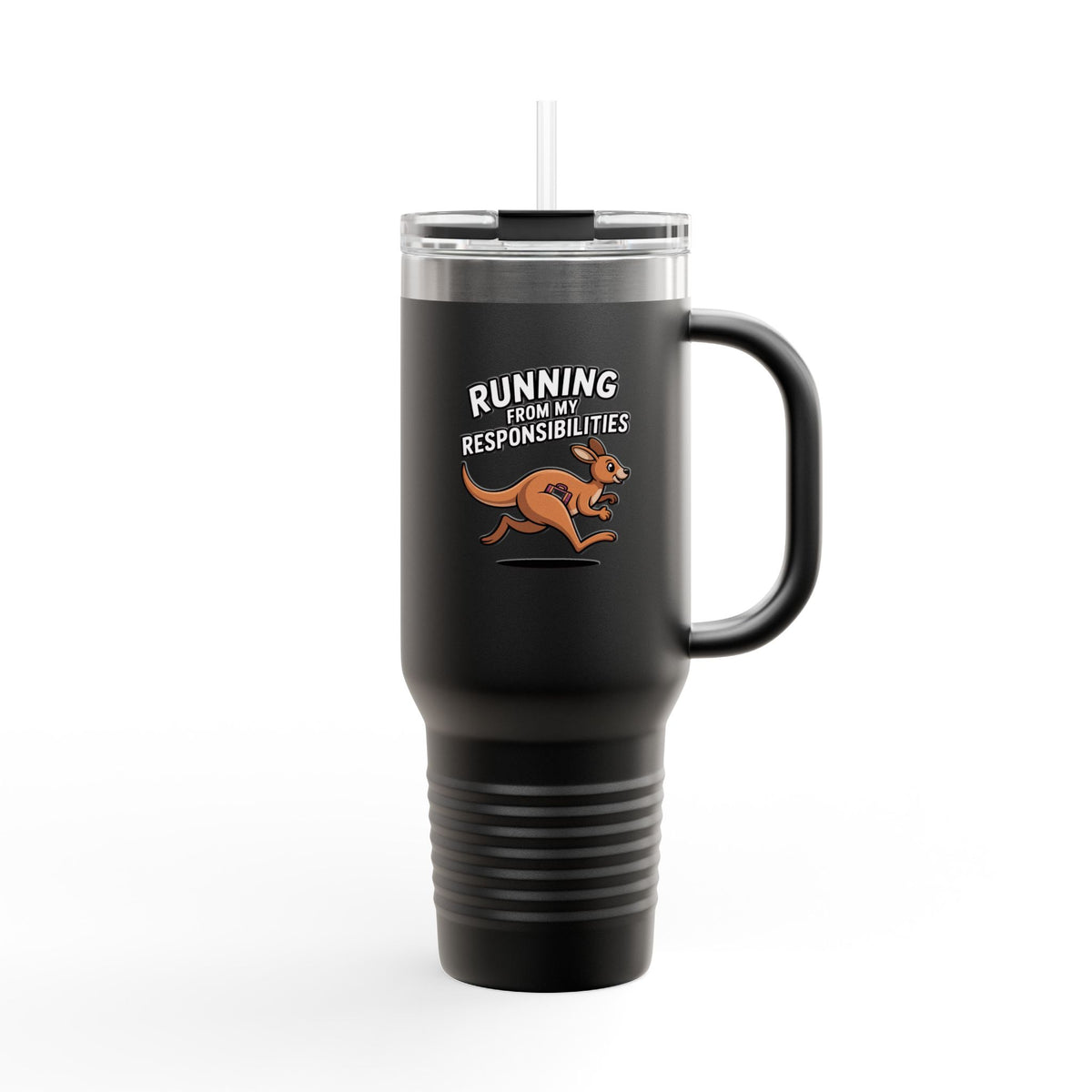 Funny Kangaroo Travel Mug, Running From My Responsibilities Tumbler, Adulting Humor Gift, Cute Kangaroo Coffee Cup for Her