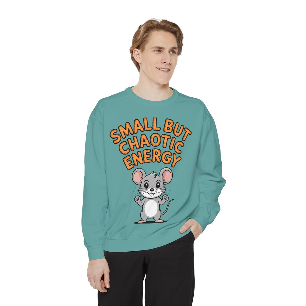 Small But Chaotic Energy Sweatshirt, Funny Mouse Crewneck, Cute Cartoon Mouse Sweatshirt, Embroidered Patch Style Gift