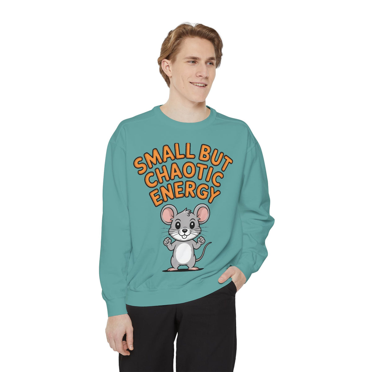 Small But Chaotic Energy Sweatshirt, Funny Mouse Crewneck, Cute Cartoon Mouse Sweatshirt, Embroidered Patch Style Gift