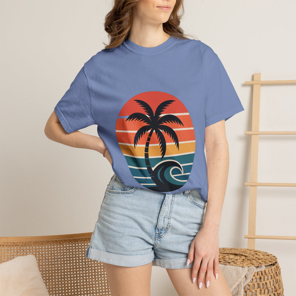 Salt Air Messy Hair Beach Shirt, Retro Sunset Badge T-Shirt, Vintage Palm Tree Wave Tee, Summer Vacation Gift