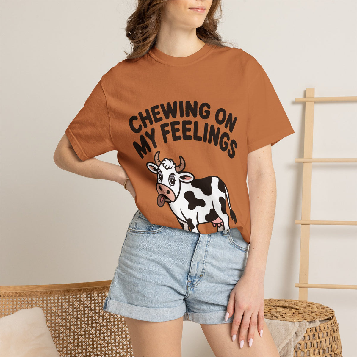 Chewing On My Feelings Cow Shirt, Funny Cow T-Shirt, Cute Cartoon Cow Tee, Sarcastic Farm Animal Gift, Mental Health Humor Shirt