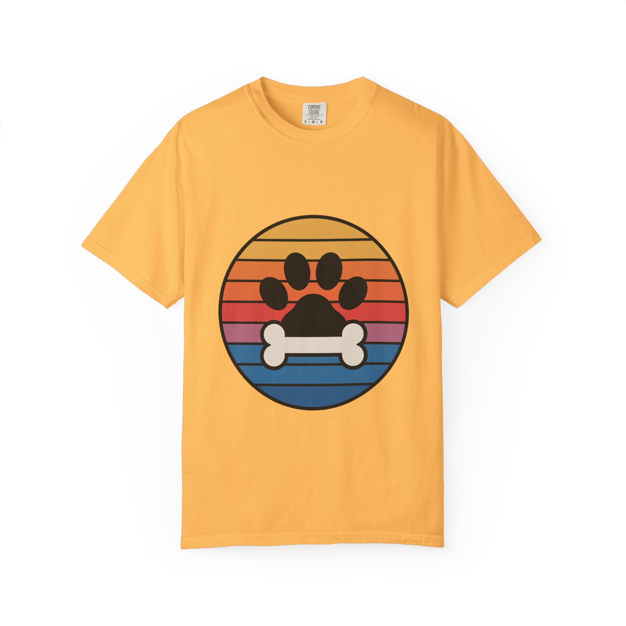 Dog Mom Retro Badge Shirt, Vintage Sunset Dog Lover T-Shirt, Retro Circle Badge Dog Mama Tee, Cute Paw Print Bone Graphic Shirt