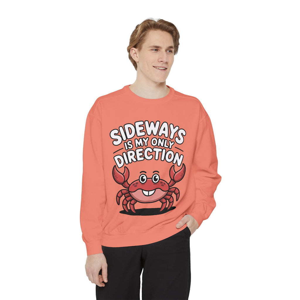 Funny Crab Sweatshirt, Sideways Is My Only Direction Crewneck, Cute Crab Lover Gift, Embroidered Patch Style Beach Sweatshirt