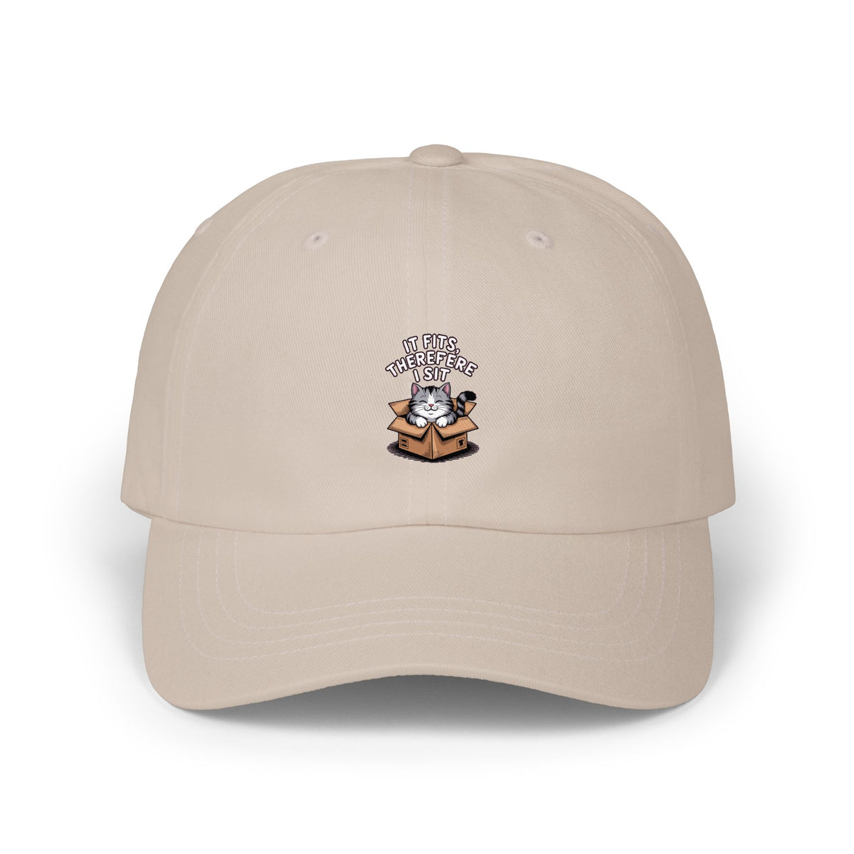 It Fits Therefore I Sit Cat Dad Hat, Funny Cat Lover Embroidered Cap, Cute Chubby Cat In Box Hat, Cat Mom Gift, Sarcastic Cat Cap