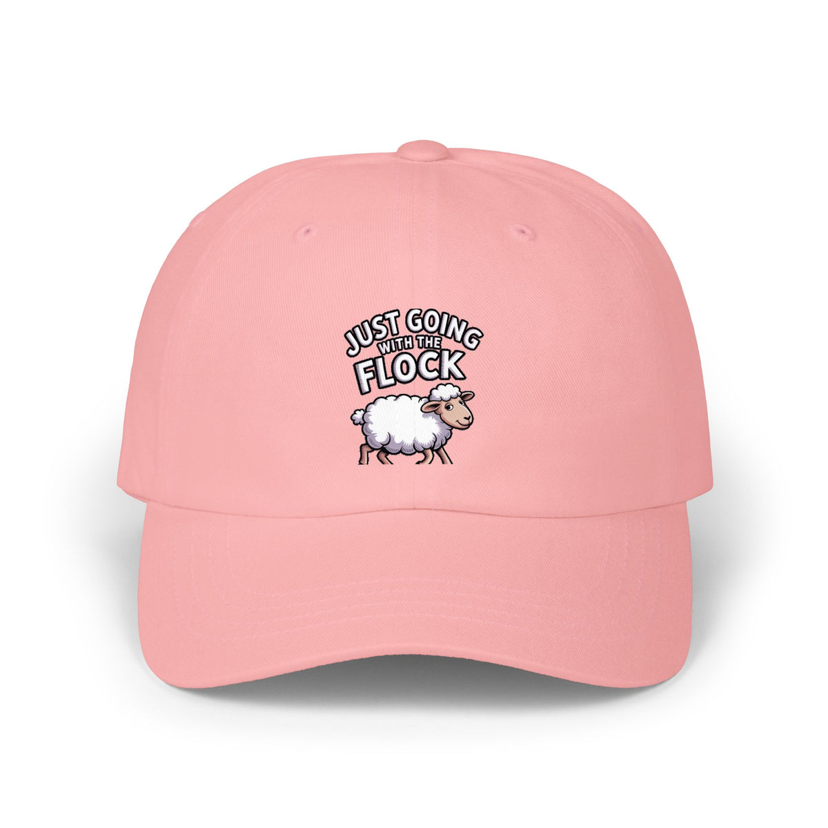 Funny Sheep Dad Hat, Just Going With The Flock Cap, Cute Cartoon Sheep Embroidered Hat, Funny Farm Animal Gift, Unstructured Baseball Cap