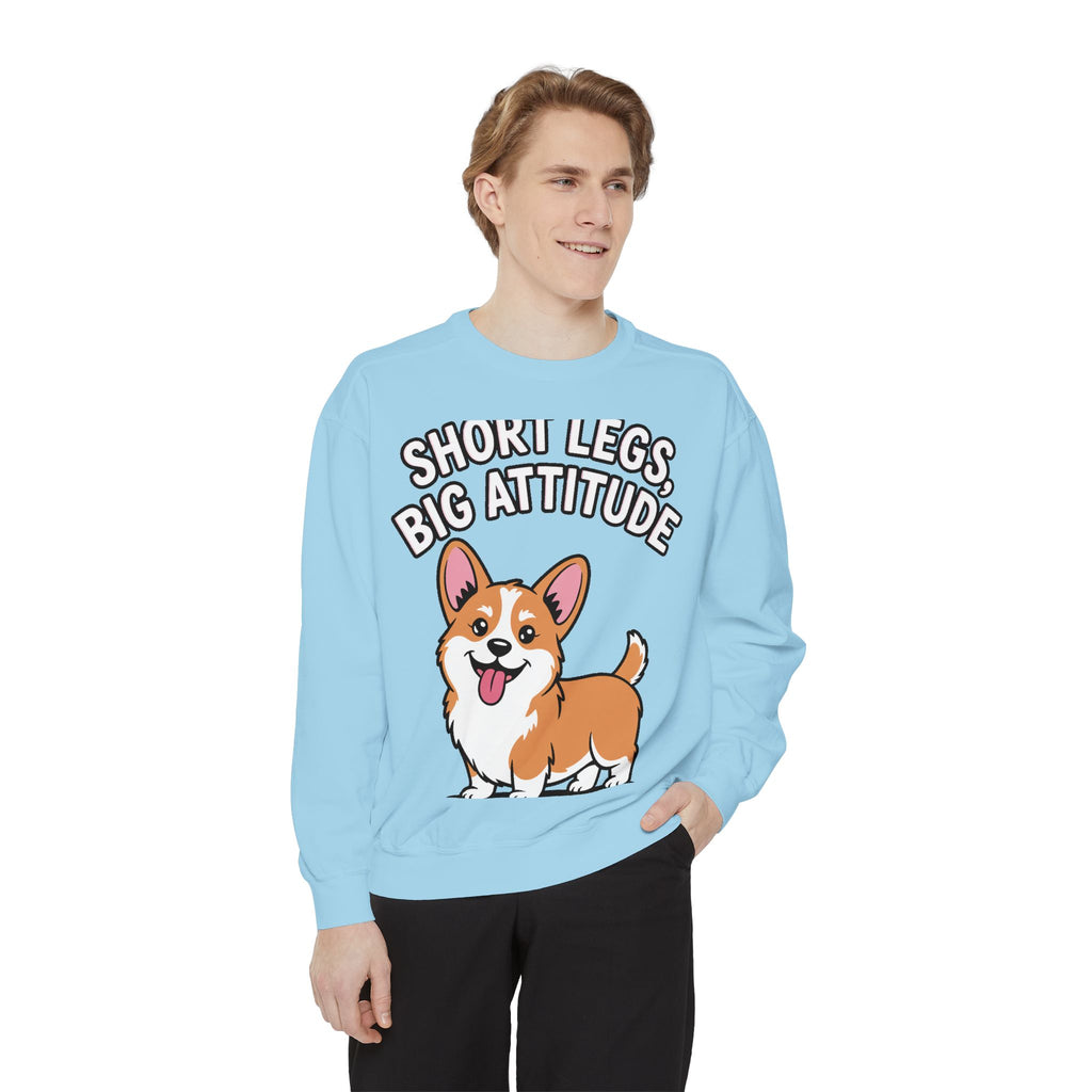 Short Legs Big Attitude Corgi Sweatshirt, Funny Corgi Crewneck, Cute Dog Lover Gift, Embroidered Patch Style Corgi Sweater