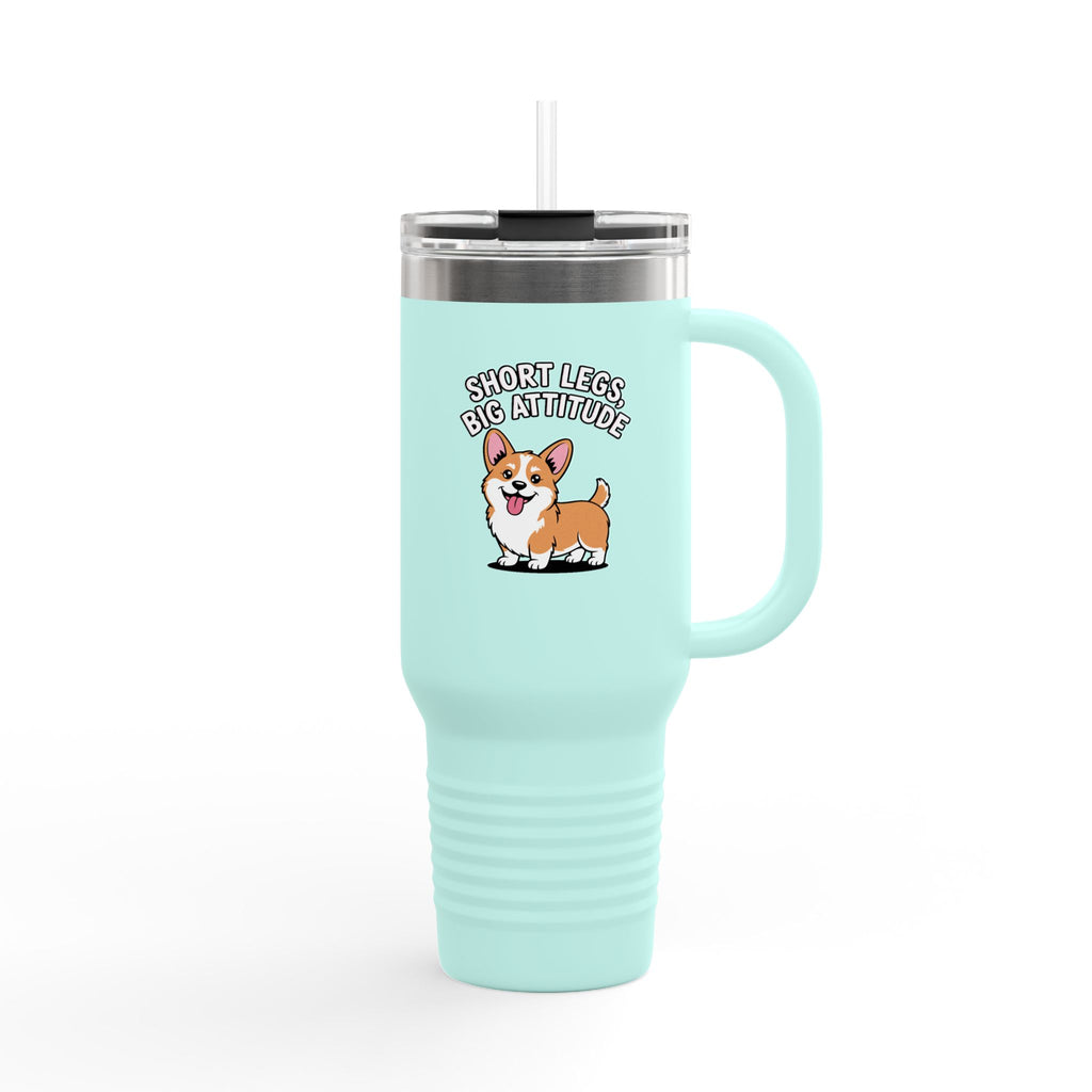 Corgi Travel Mug 40oz, Short Legs Big Attitude Tumbler, Funny Corgi Gift, Dog Lover Insulated Cup With Handle And Straw, Corgi Mom Gift
