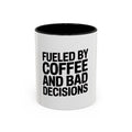 Fueled By Coffee And Bad Decisions Mug, Funny Sarcastic Coffee Cup, Bold Typography Mug, Coworker Gift, Sarcastic Coffee Lover Gift
