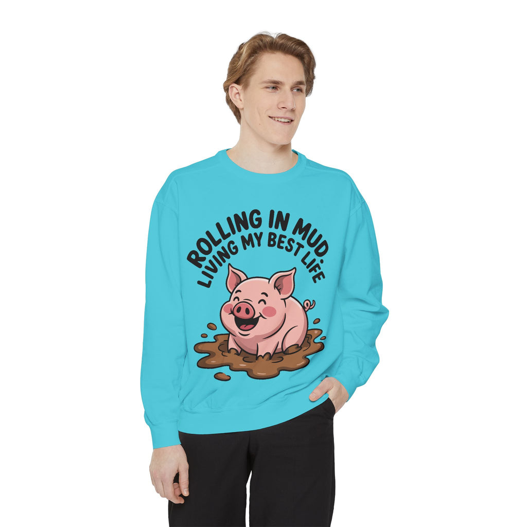 Funny Pig Sweatshirt, Rolling In Mud Living My Best Life Crewneck, Cute Farm Animal Gift, Pig Lover Sweater