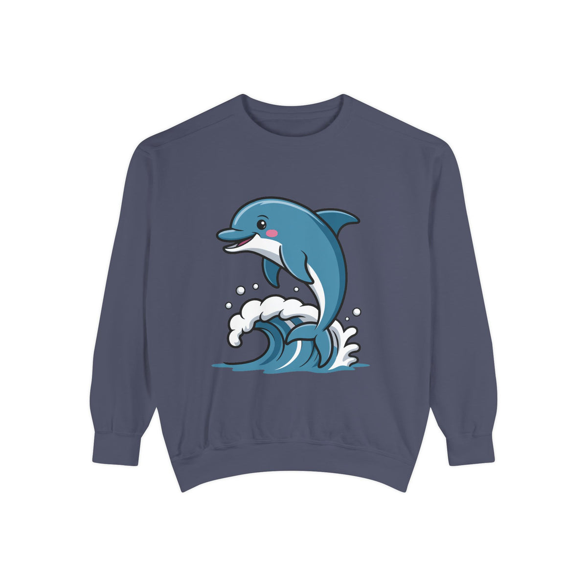 Cute Dolphin Sweatshirt, Embroidered Wave Crewneck, Ocean Lover Gift, Garment Dyed Beach Sweatshirt for Women Men