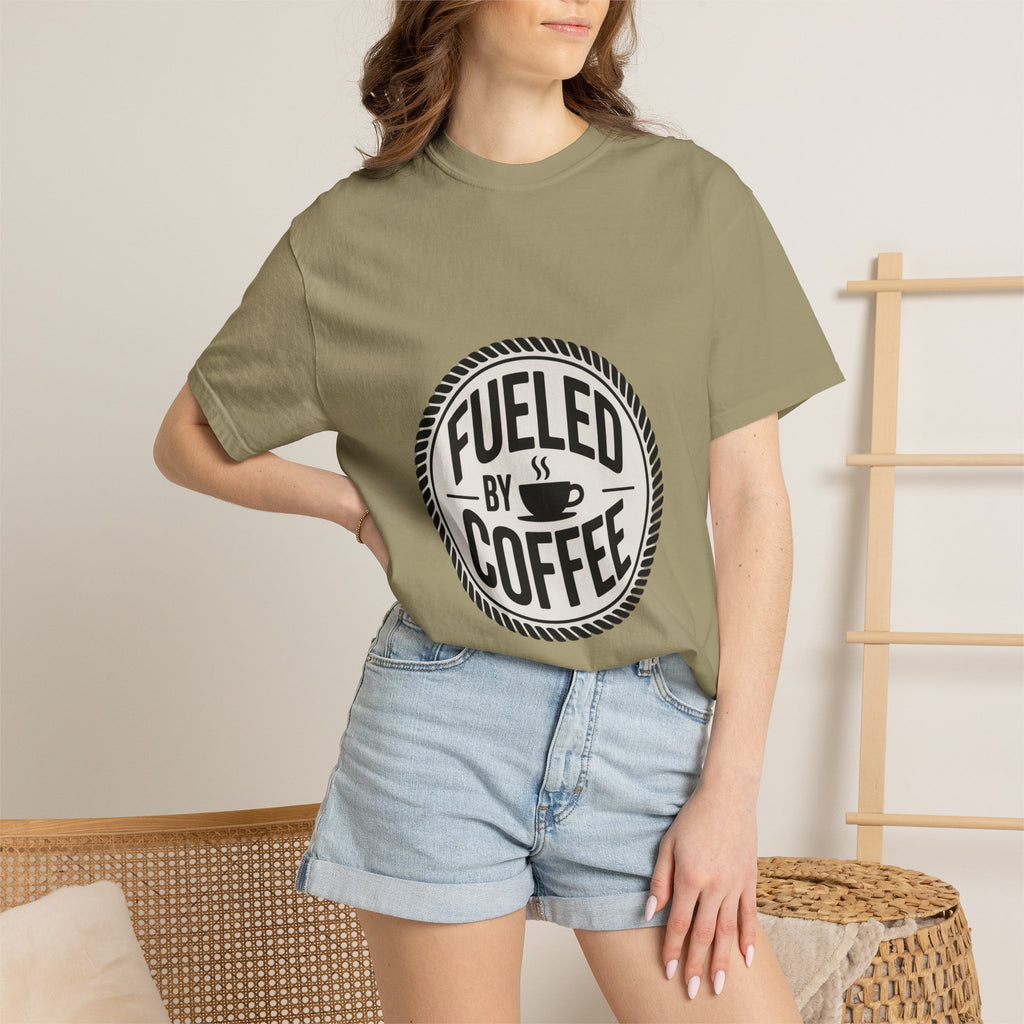 Fueled By Coffee Badge Shirt, Vintage Coffee Lover T-Shirt, Retro Coffee Stamp Logo Tee, Funny Coffee Addict Gift