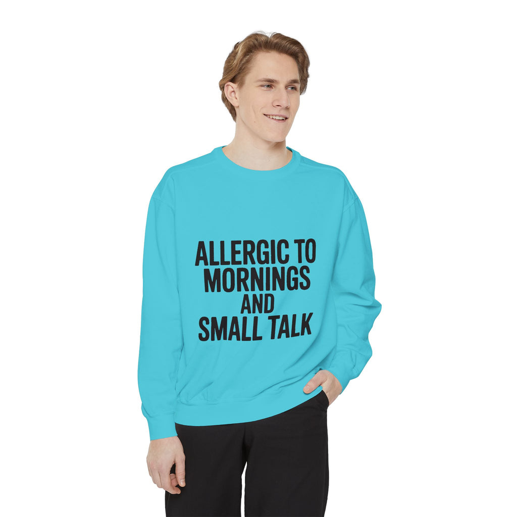 Allergic To Mornings And Small Talk Sweatshirt, Funny Embroidered Crewneck, Sarcastic Quote Sweatshirt, Introvert Gift