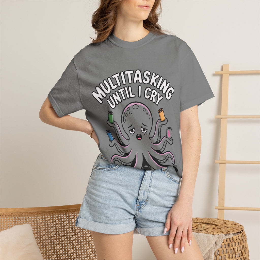 Multitasking Octopus Shirt, Funny Stressed Octopus T-Shirt, Multitasking Until I Cry Tee, Cute Cartoon Octopus Gift