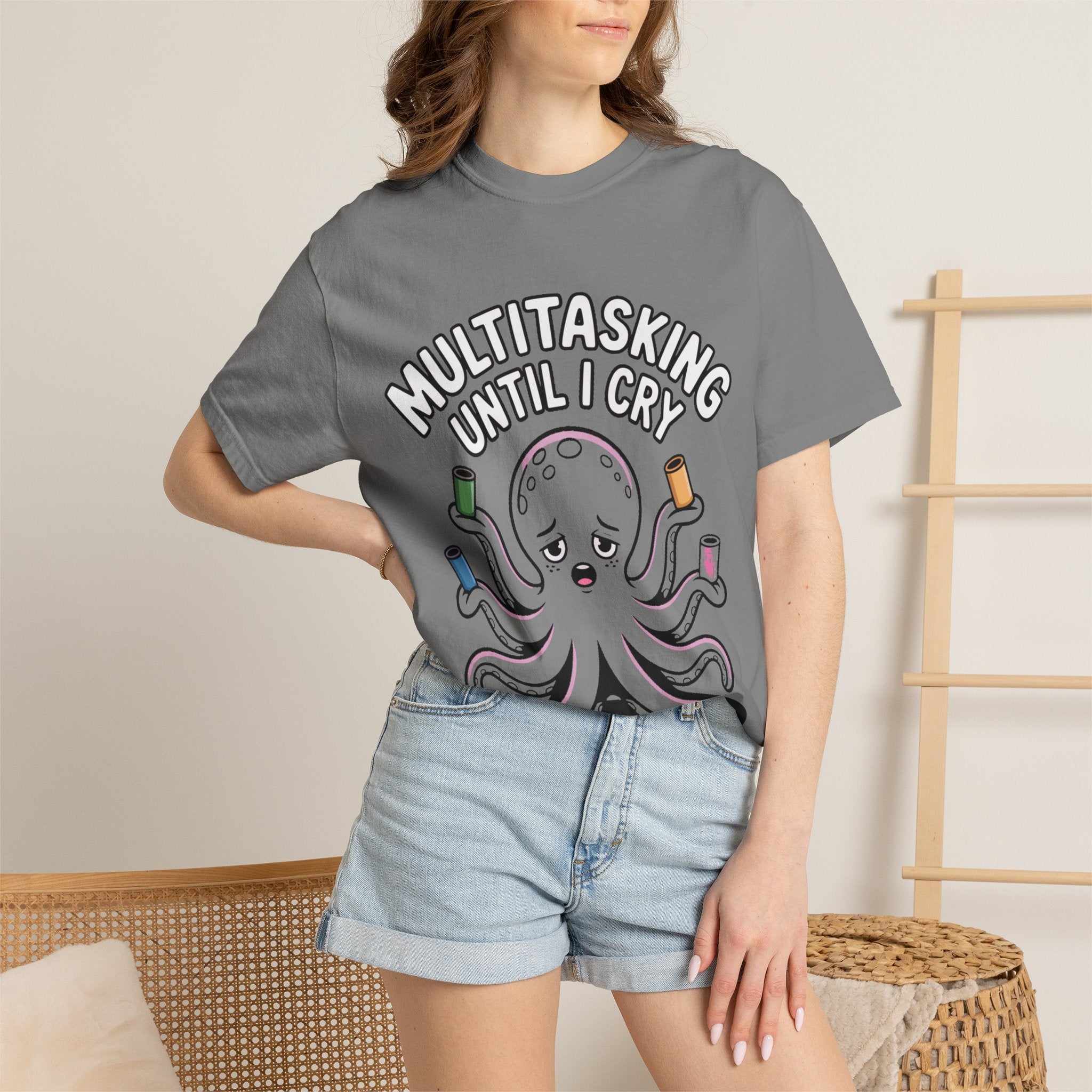 Multitasking Octopus Shirt, Funny Stressed Octopus T-Shirt, Multitasking Until I Cry Tee, Cute Cartoon Octopus Gift
