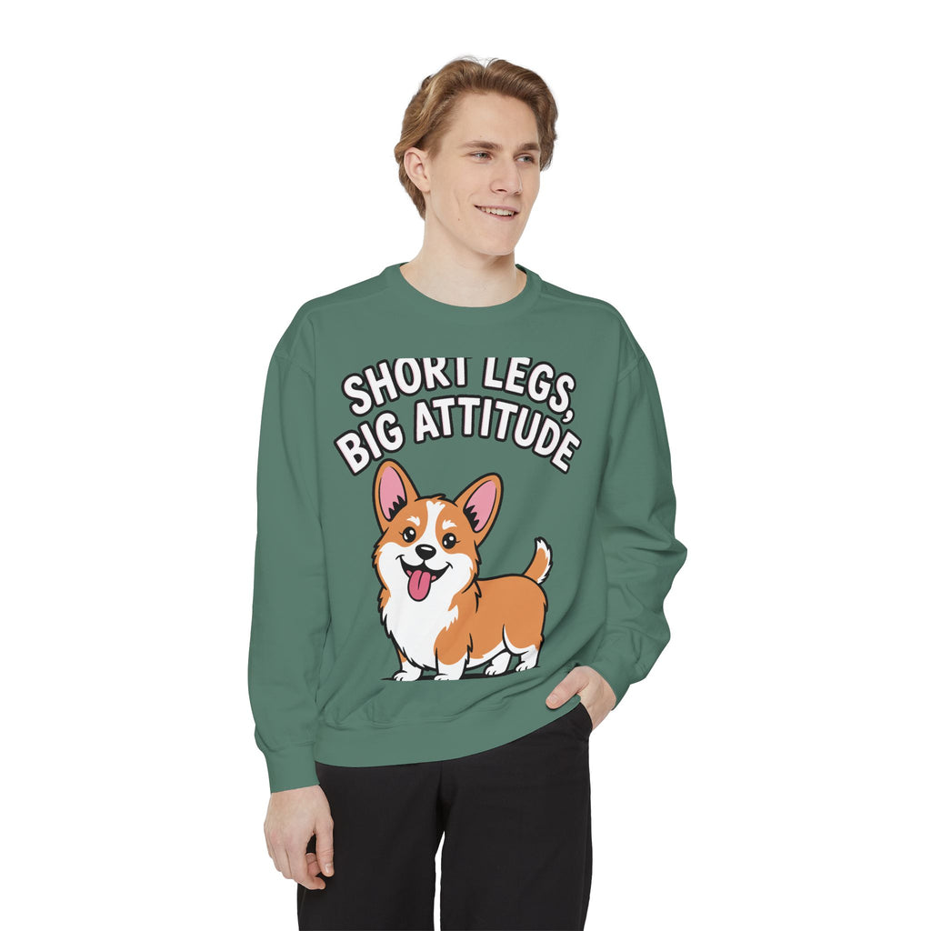Short Legs Big Attitude Corgi Sweatshirt, Funny Corgi Crewneck, Cute Dog Lover Gift, Embroidered Patch Style Corgi Sweater