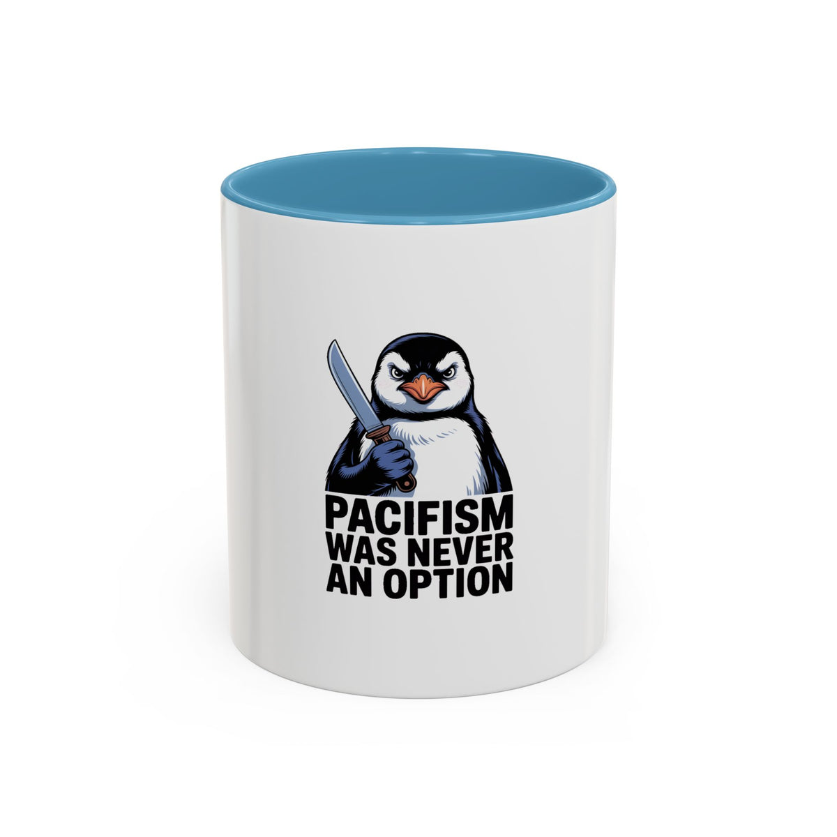 Funny Penguin Mug, Pacifism Was Never An Option, Sarcastic Bird Lover Gift, Vintage Poster Style Coffee Mug, Funny Office Cup