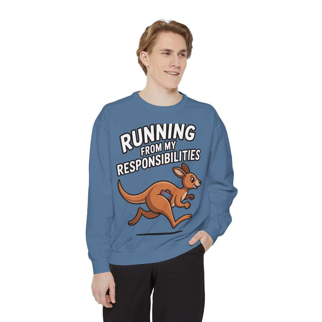 Running From My Responsibilities Sweatshirt, Funny Kangaroo Crewneck, Adulting Humor Gift, Cute Cartoon Animal Sweatshirt