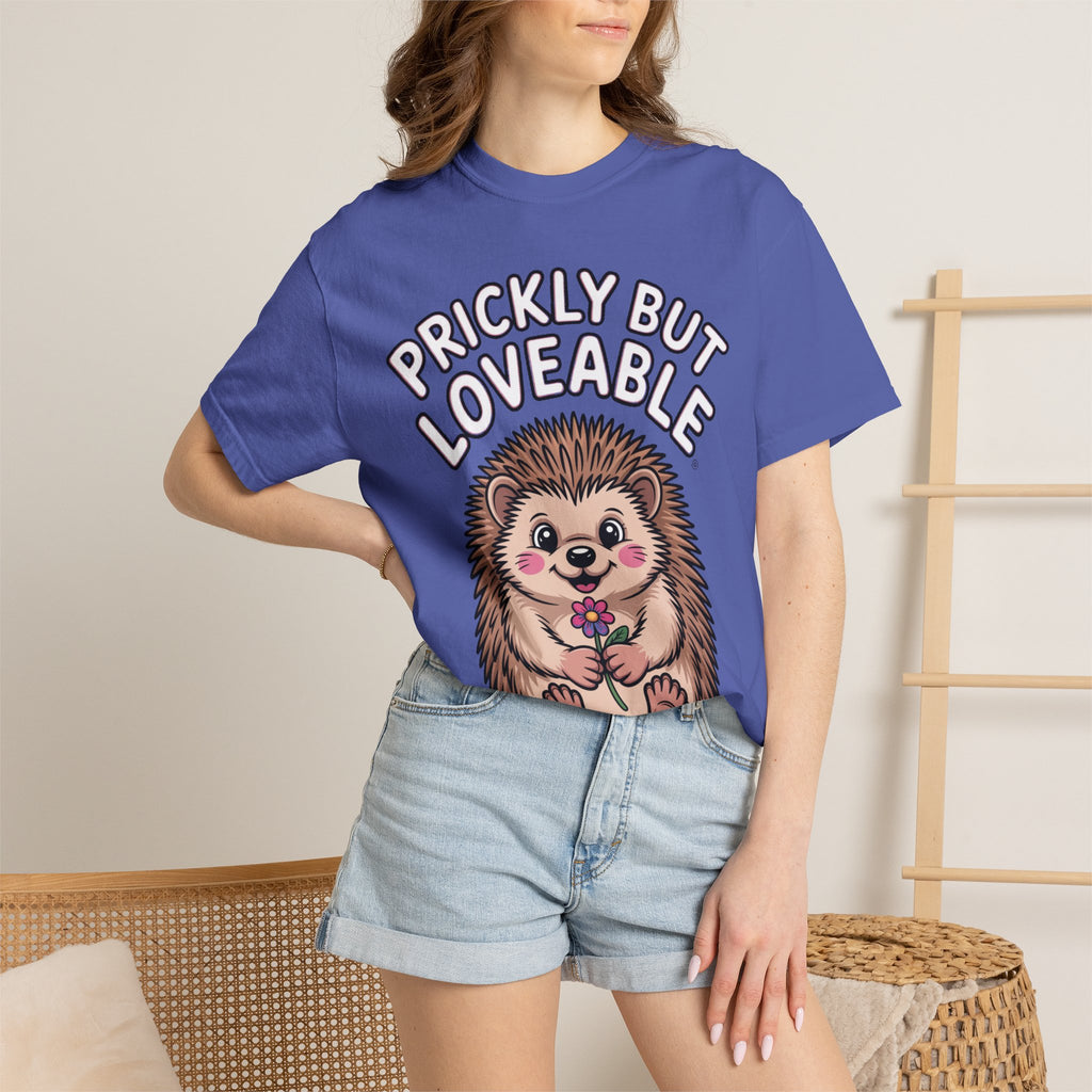 Prickly But Loveable Hedgehog Shirt, Cute Cartoon Hedgehog T-Shirt, Funny Animal Lover Gift, Flower Hedgehog Tee