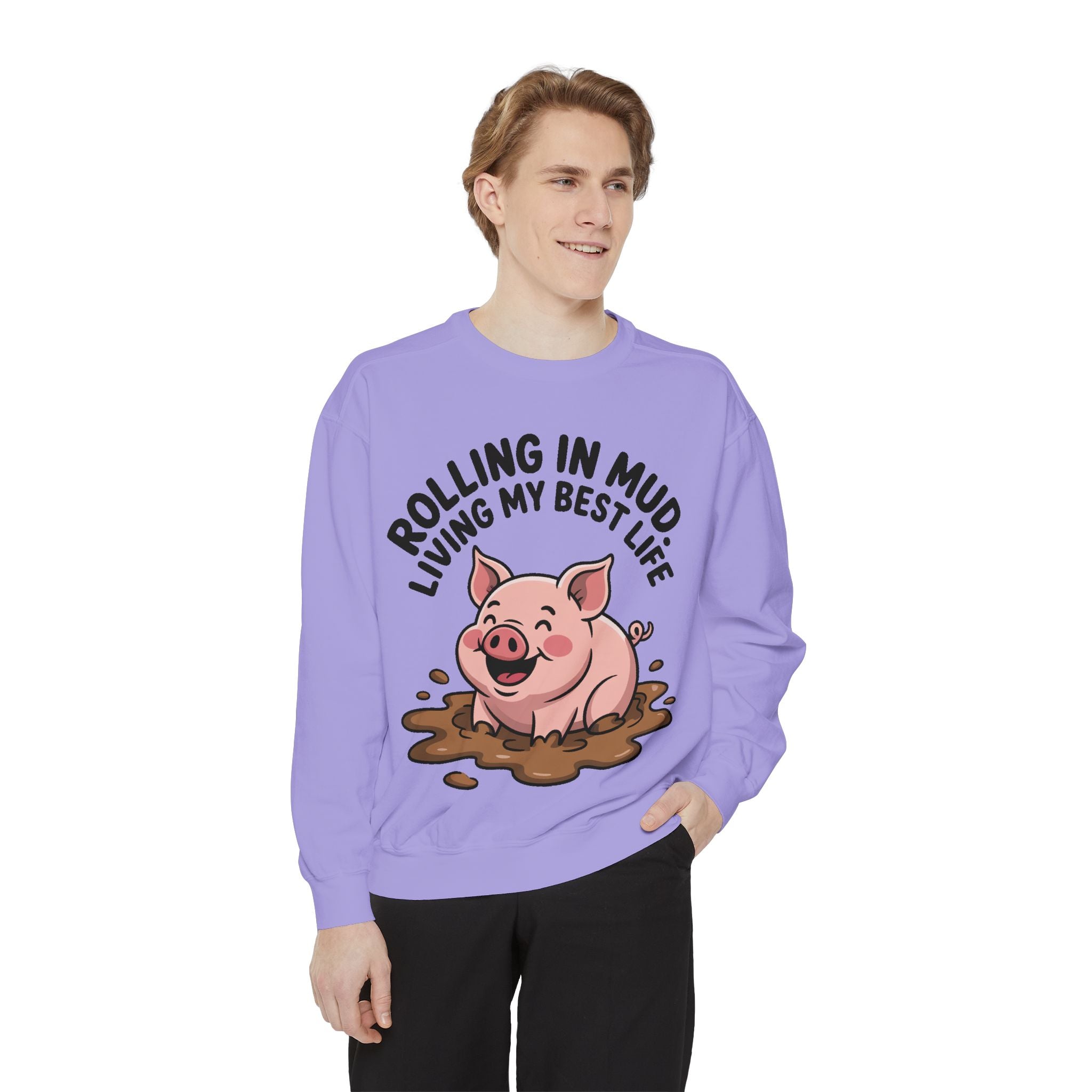 Funny Pig Sweatshirt, Rolling In Mud Living My Best Life Crewneck, Cute Farm Animal Gift, Pig Lover Sweater