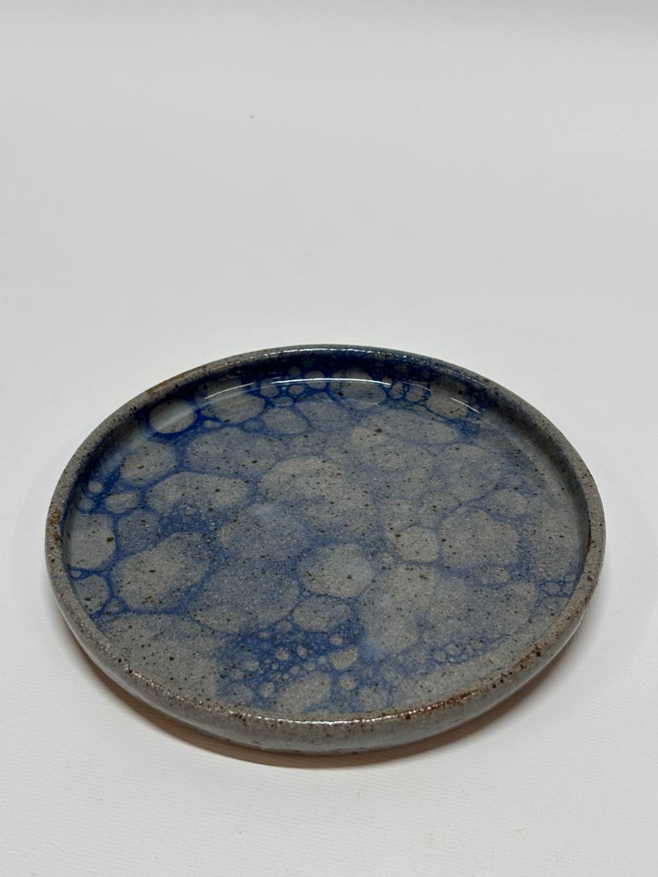 Handmade Ceramic Plate – Grey & Blue Crackle Glaze Stoneware Small Plate