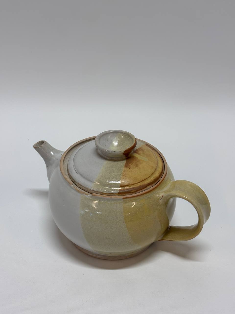Handmade Ceramic Teapot, Small Stoneware Tea Pot with Lid, White Amber Drip Glaze Pottery, Rustic Farmhouse Kitchen Decor, Gift for Tea Lover
