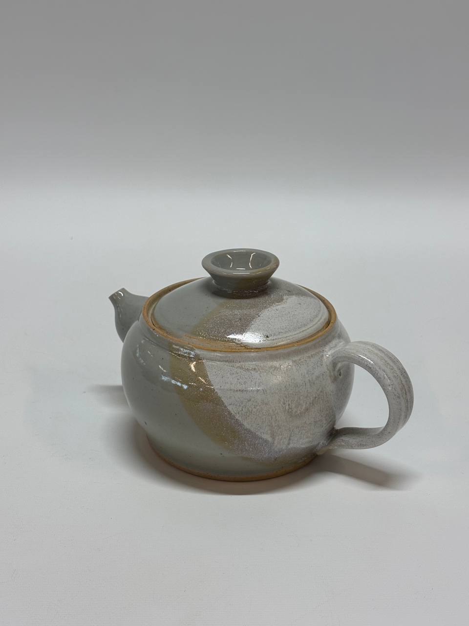 Handmade Ceramic Teapot, Small Stoneware Tea Pot with Lid, White Amber Drip Glaze Pottery, Rustic Farmhouse Kitchen Decor, Gift for Tea Lover
