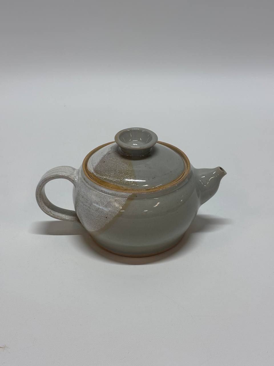 Handmade Ceramic Teapot, Small Stoneware Tea Pot with Lid, White Amber Drip Glaze Pottery, Rustic Farmhouse Kitchen Decor, Gift for Tea Lover