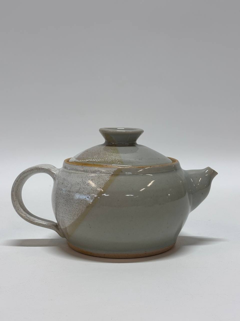 Handmade Ceramic Teapot, Small Stoneware Tea Pot with Lid, White Amber Drip Glaze Pottery, Rustic Farmhouse Kitchen Decor, Gift for Tea Lover