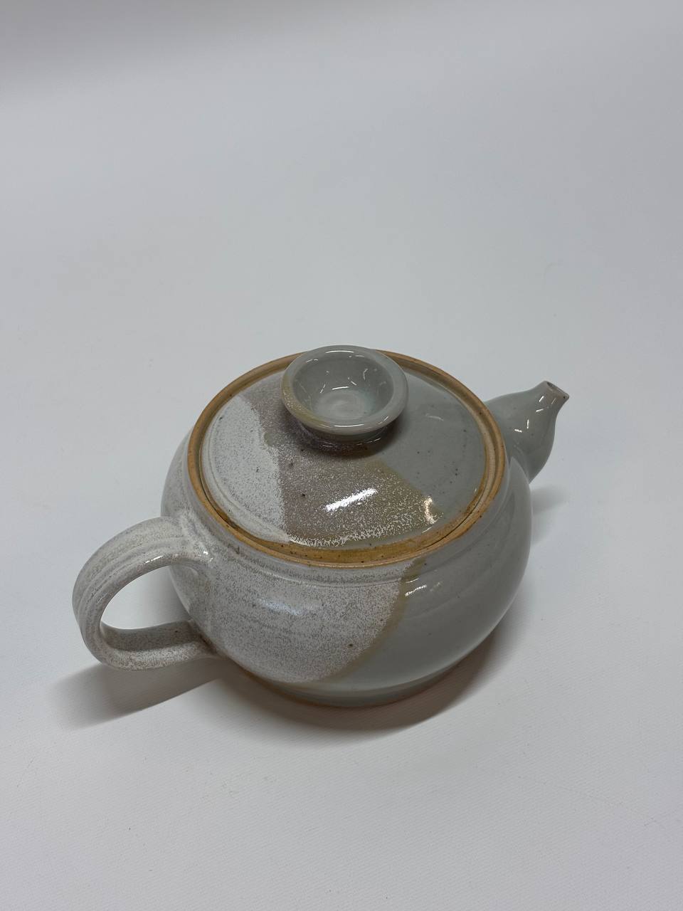 Handmade Ceramic Teapot, Small Stoneware Tea Pot with Lid, White Amber Drip Glaze Pottery, Rustic Farmhouse Kitchen Decor, Gift for Tea Lover