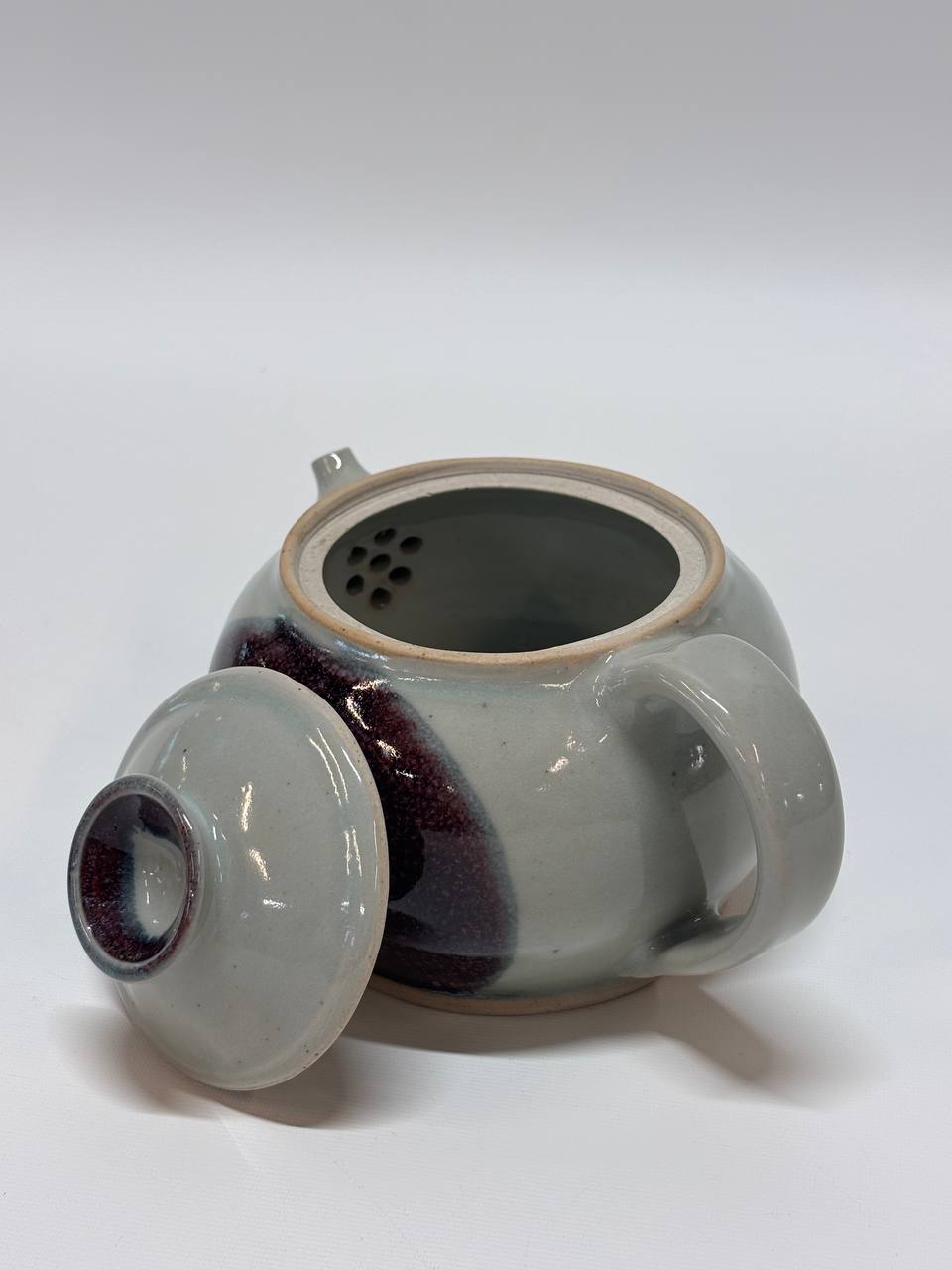 Handmade Ceramic Teapot, Small Stoneware Tea Pot with Lid, White Amber Drip Glaze Pottery, Rustic Farmhouse Kitchen Decor, Gift for Tea Lover