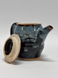 Handmade Ceramic Teapot – Black & Blue Drip Glaze Stoneware Tea Pot with Flat Lid