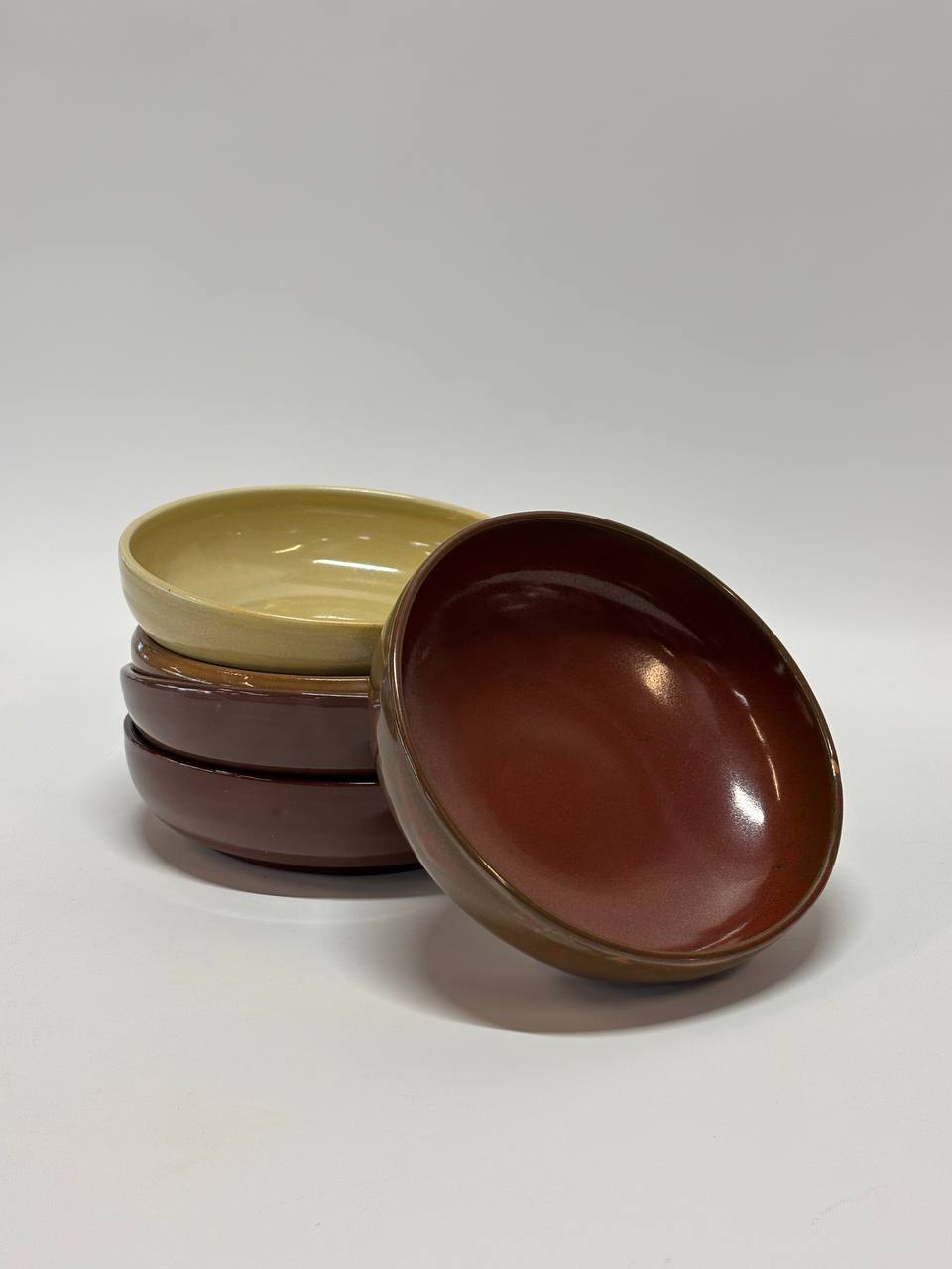 Handmade Ceramic Bowls Set of 5 – Earth Tone Stoneware Bowls in Brown, Olive & Mustard