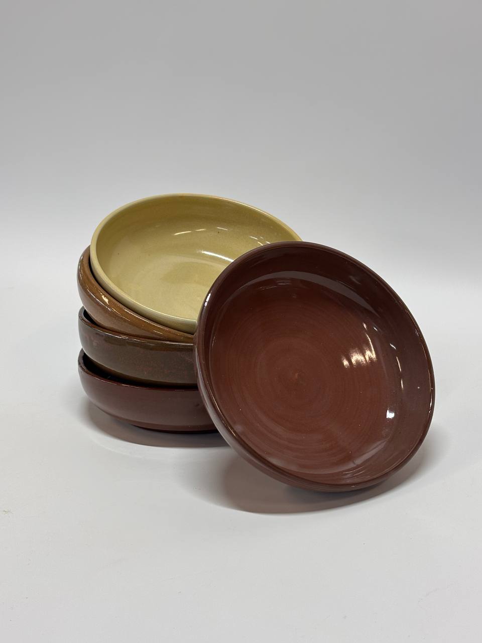 Handmade Ceramic Bowls Set of 5 – Earth Tone Stoneware Bowls in Brown, Olive & Mustard
