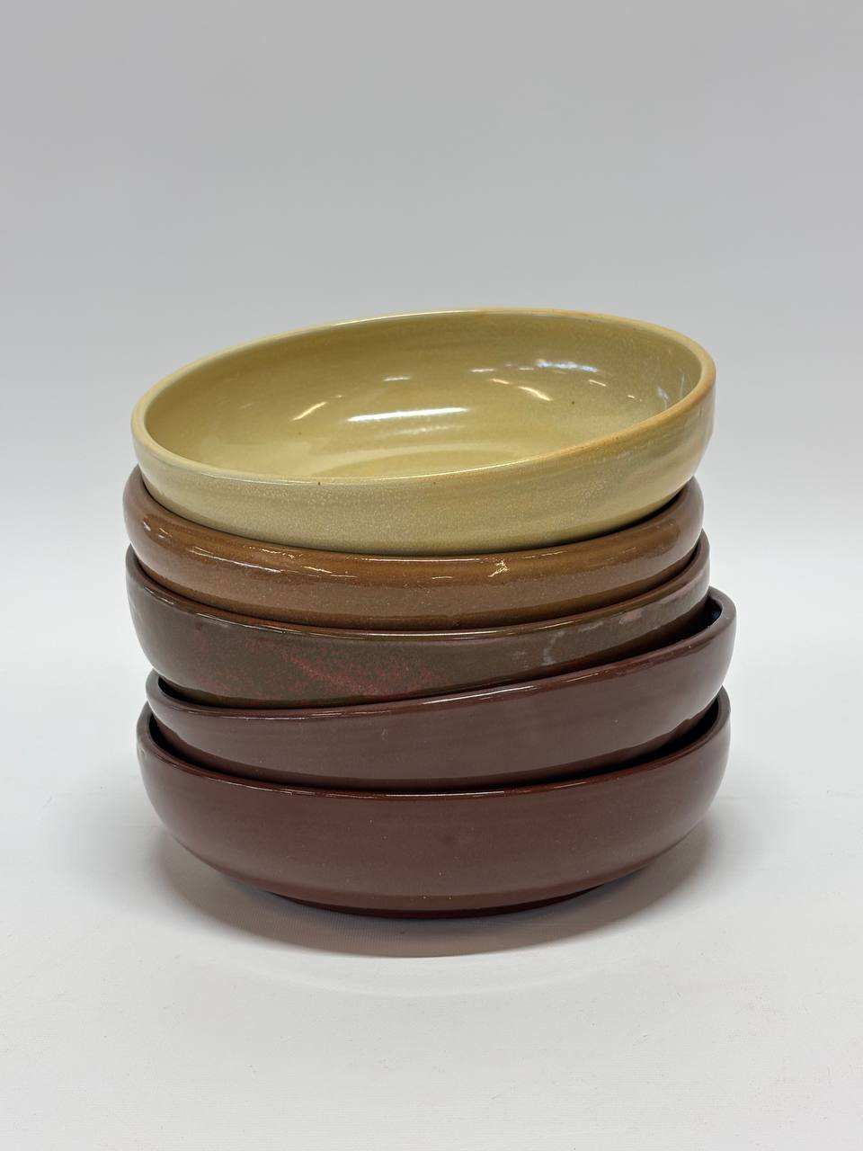 Handmade Ceramic Bowls Set of 5 – Earth Tone Stoneware Bowls in Brown, Olive & Mustard
