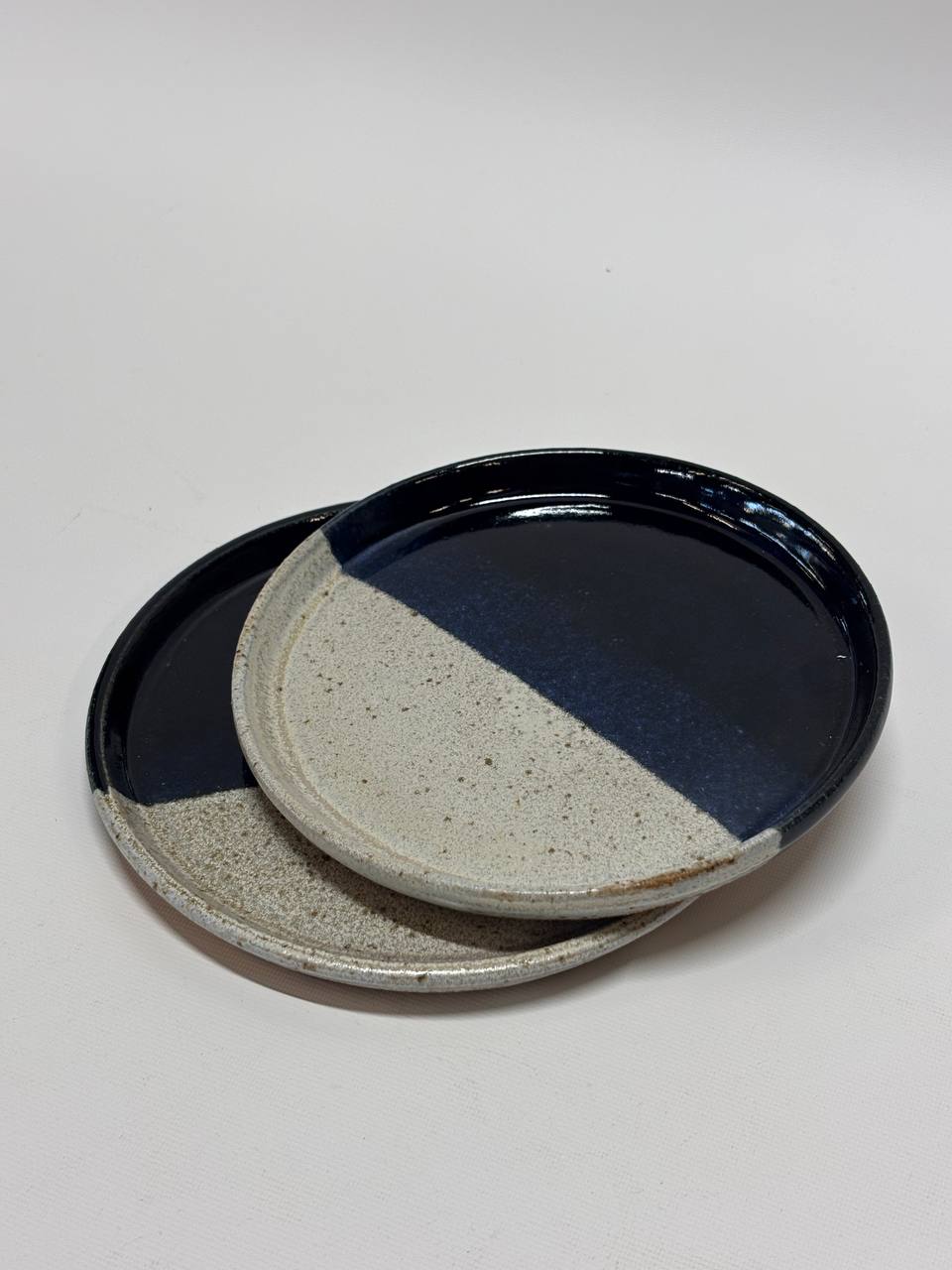 Handmade Ceramic Plates Set of 6 – Navy Blue & Stoneware Color-Block Small Plates