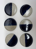 Handmade Ceramic Plates Set of 6 – Navy Blue & Stoneware Color-Block Small Plates