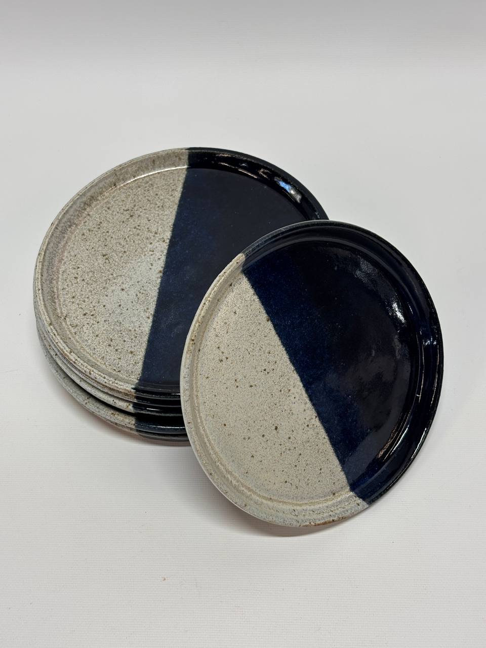 Handmade Ceramic Plates Set of 6 – Navy Blue & Stoneware Color-Block Small Plates