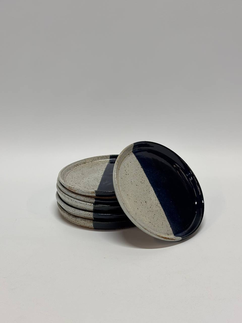 Handmade Ceramic Plates Set of 6 – Navy Blue & Stoneware Color-Block Small Plates