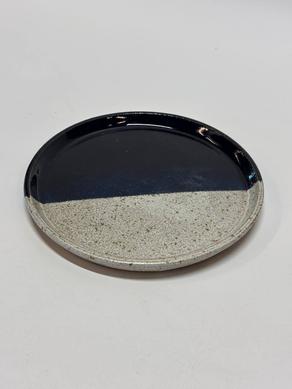 Handmade Ceramic Plates Set of 6 – Navy Blue & Stoneware Color-Block Small Plates